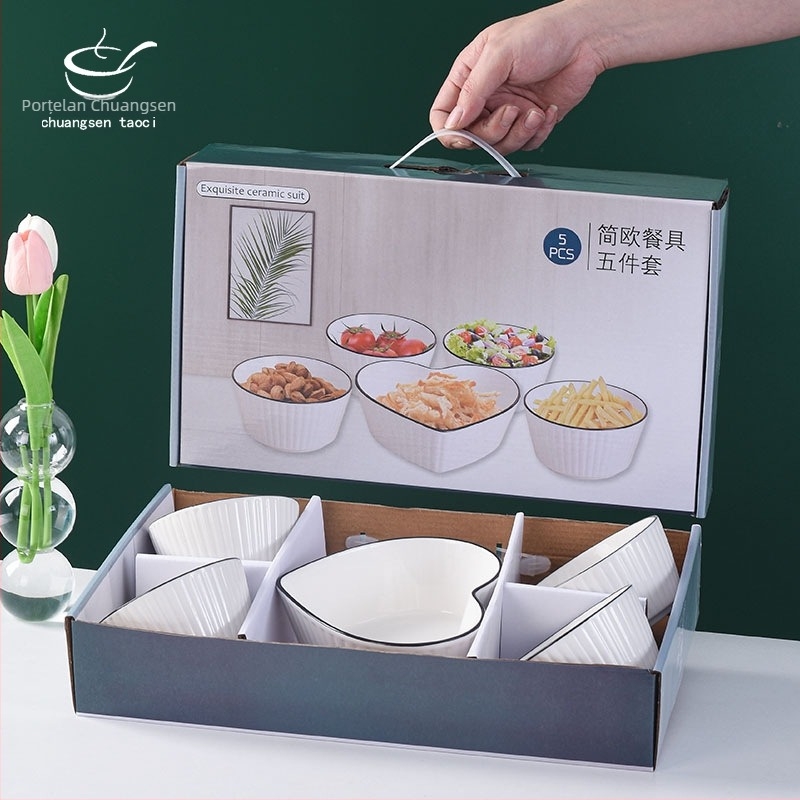 Set ceramic de masă antiaderent cu boluri, capacitate 300 ml, realizat manual, disponibil în seturi de 2–5 piese