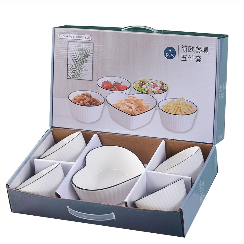 Set ceramic de masă antiaderent cu boluri, capacitate 300 ml, realizat manual, disponibil în seturi de 2–5 piese