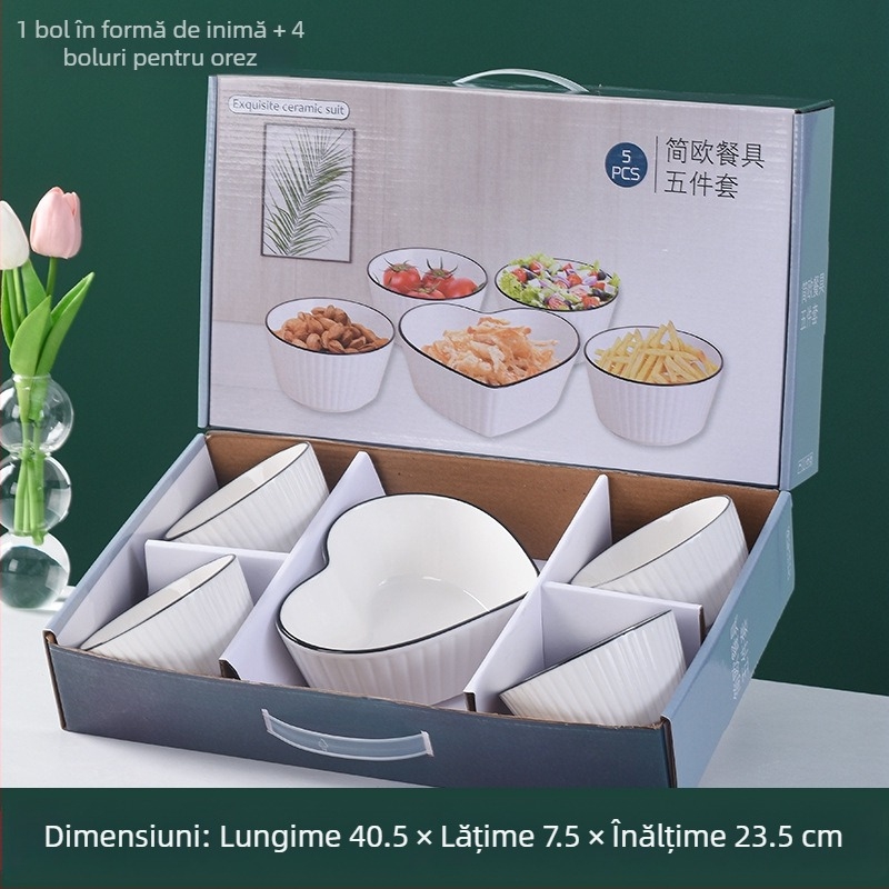 Set ceramic de masă antiaderent cu boluri, capacitate 300 ml, realizat manual, disponibil în seturi de 2–5 piese