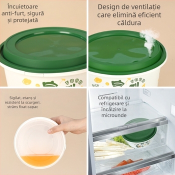 Cutie de unică folosință pentru take-out cu imprimare, personalizată, corp de bol îngroșat cu încuietoare anti-furt, material PP alimentar, compatibil cu microunde