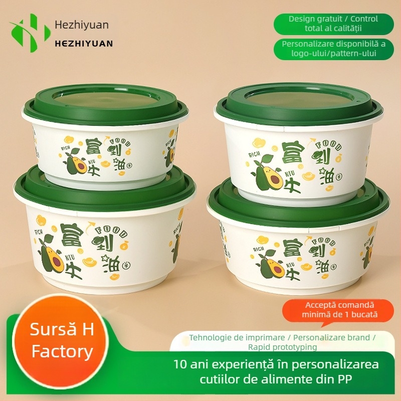 Cutie de unică folosință pentru take-out cu imprimare, personalizată, corp de bol îngroșat cu încuietoare anti-furt, material PP alimentar, compatibil cu microunde