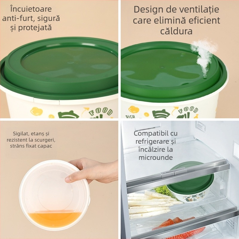 Cutie de unică folosință pentru take-out cu imprimare, personalizată, corp de bol îngroșat cu încuietoare anti-furt, material PP alimentar, compatibil cu microunde