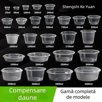 Cutie de prânz rotundă din plastic cu capac, recipient transparent pentru livrări, compatibil cu microunde, capacitate 1250 ml