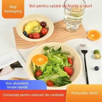 Vas de unică folosință din pulpă de hârtie pentru iaurt și salată de fructe, vas pentru take-away, vas din hârtie biodegradabilă, alimentar