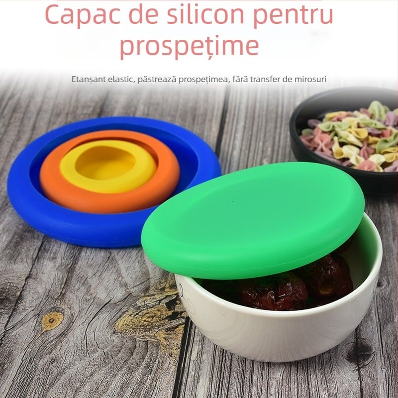 STUI Set de 4 capace din silicon pentru boluri ceramice – rotunde, etanșe, pentru frigider și cuptor cu microunde