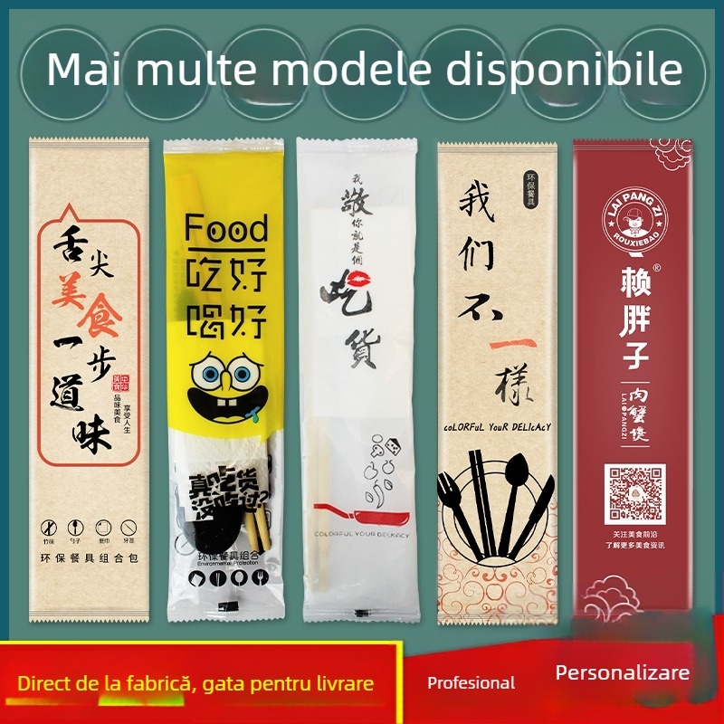 Bețișoare de unică folosință din bambus cu lingură, set patru în unu; material bambus; imprimare logo disponibilă; nu este compatibil cu microundele