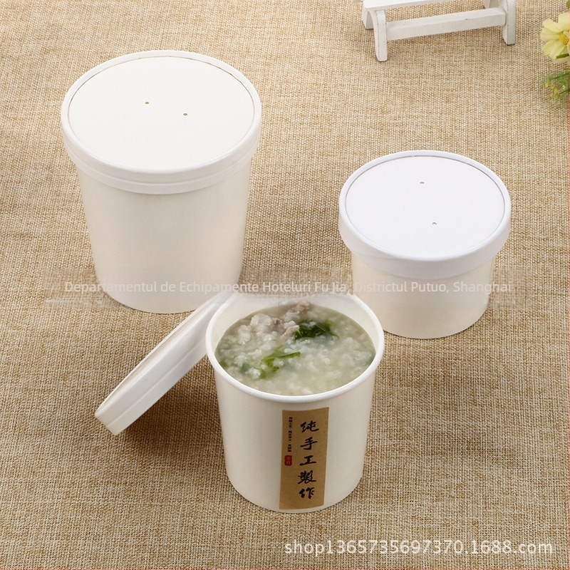 Bol de supă din hârtie, bol rotund pentru ambalare take-away; Material: hârtie; Biodegradabil: Da; Imprimare logo: Da; Personalizare: Da; Cuptor cu microunde: Nu; 500 seturi pe cutie