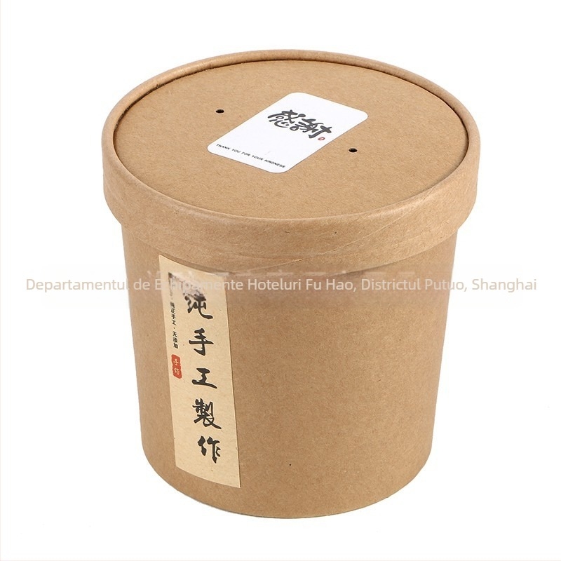 Bol de supă din hârtie, bol rotund pentru ambalare take-away; Material: hârtie; Biodegradabil: Da; Imprimare logo: Da; Personalizare: Da; Cuptor cu microunde: Nu; 500 seturi pe cutie