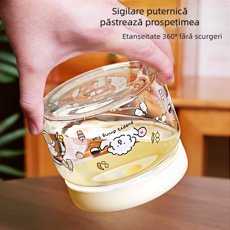 Cutie de mâncare din sticlă cu capac din silicon, compatibilă cu microunde, gătire la abur, alimentare de calitate, reutilizabilă, 501–800 ml