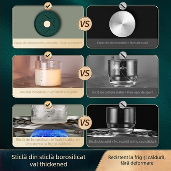 Cutie pentru păstrarea prospețimii pentru ceapă verde și ghimbir, cu capac, corp din sticlă, capac din silicon, filtru din oțel inoxidabil 304, drenaj, capacitate sub 300 ml