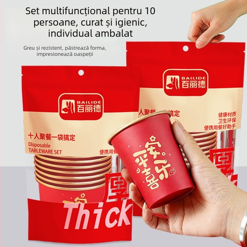 Set de veselă de unică folosință — boluri din hârtie Kraft, folie de aluminiu, hârtie acoperită alimentară, pachet de 10, formă rotundă