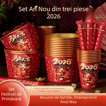 Set de farfurioare și bețișoare de unică folosință cu folie de aur, Anul Calului, 2026, îngroșat și întărit pentru uz casnic