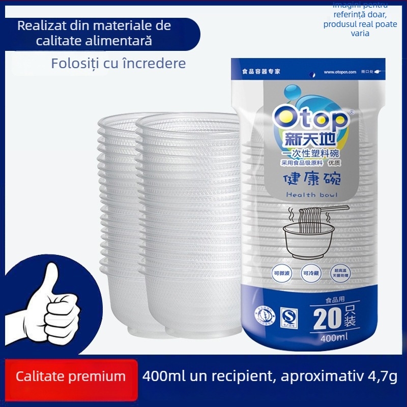Boluri de plastic de unică folosință, 400 ml capacitate, formă rotundă, material plastic, cutie cu 36 de bucăți