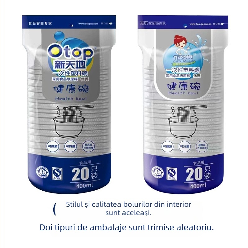 Boluri de plastic de unică folosință, 400 ml capacitate, formă rotundă, material plastic, cutie cu 36 de bucăți