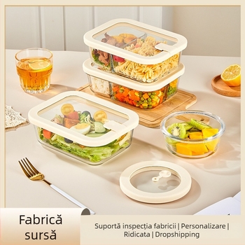 Cutie de prânz din sticlă pentru microunde, special pentru angajați la birou, model nou 2026, cutie de prânz cu bol pentru supă, cutie Bento, recipient de păstrare a alimentelor