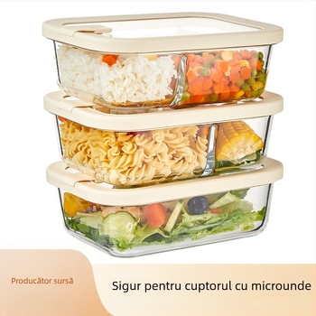 Cutie de prânz din sticlă pentru microunde, special pentru angajați la birou, model nou 2026, cutie de prânz cu bol pentru supă, cutie Bento, recipient de păstrare a alimentelor