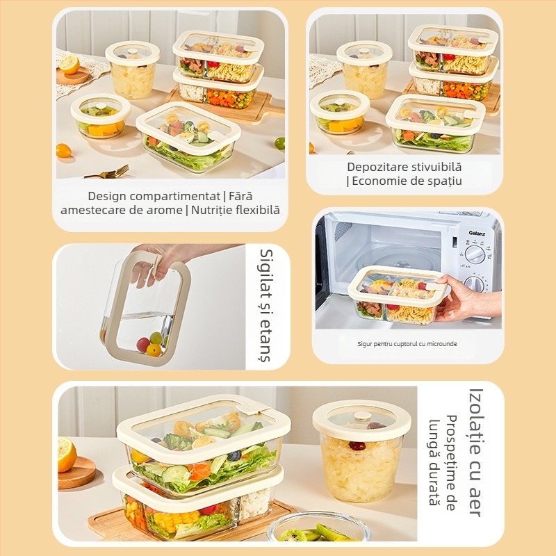 Cutie de prânz din sticlă pentru microunde, special pentru angajați la birou, model nou 2026, cutie de prânz cu bol pentru supă, cutie Bento, recipient de păstrare a alimentelor