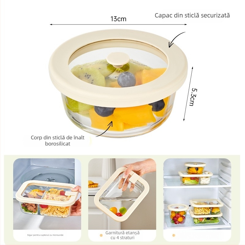 Cutie de prânz din sticlă pentru microunde, special pentru angajați la birou, model nou 2026, cutie de prânz cu bol pentru supă, cutie Bento, recipient de păstrare a alimentelor