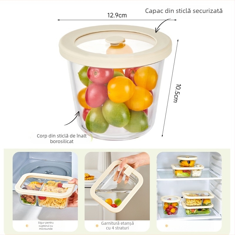 Cutie de prânz din sticlă pentru microunde, special pentru angajați la birou, model nou 2026, cutie de prânz cu bol pentru supă, cutie Bento, recipient de păstrare a alimentelor