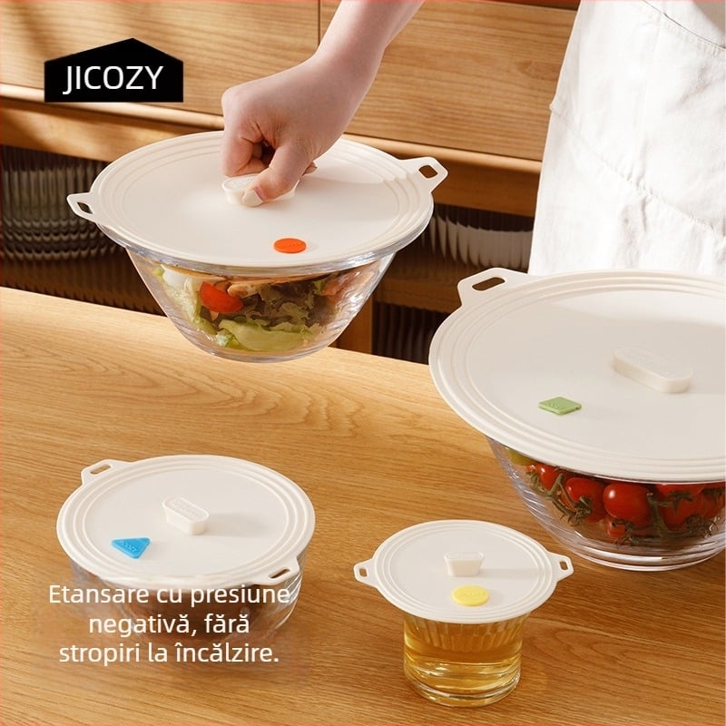 Capace din silicon alimentar pentru oale, boluri, farfurii și cești, anti-strop în cuptorul cu microunde, etanșe, reutilizabile.