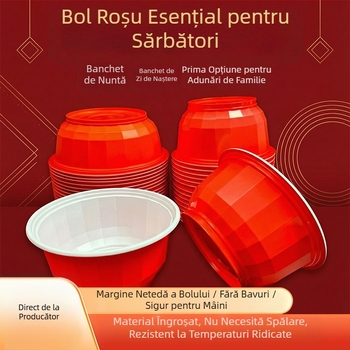 Bol de plastic de unică folosință, calitate alimentară, roșu, pentru nuntă și evenimente festive, veselă de masă pentru uz casnic