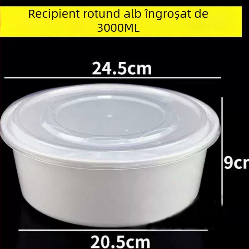 Recipient circular de unică folosință pentru alimente, cu capac, bol mare, transparent, pentru ambalare la pachet