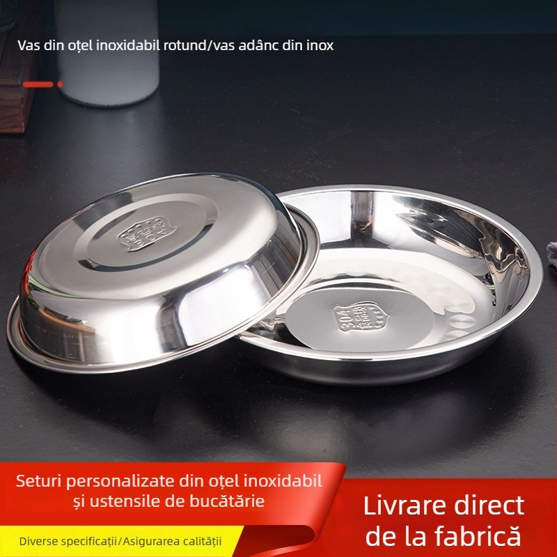 Farfurie adâncă pentru condimente din oțel inoxidabil, rotundă, compatibilă cu microunde, cu logo imprimat disponibil