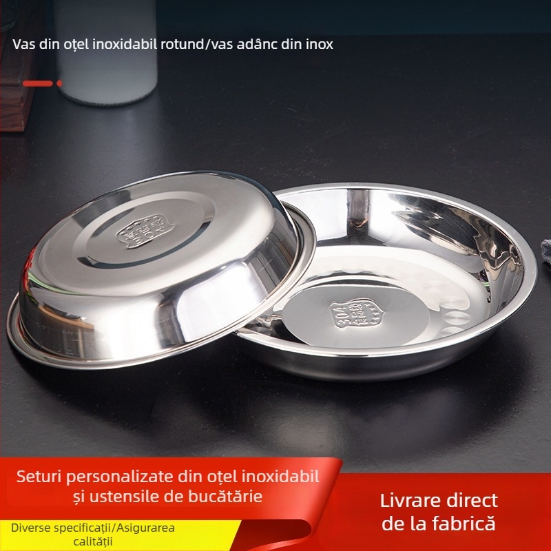 Farfurie adâncă pentru condimente din oțel inoxidabil, rotundă, compatibilă cu microunde, cu logo imprimat disponibil