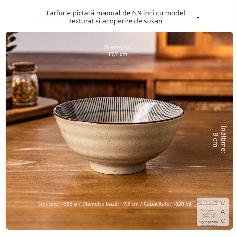 Set ceramic boluri și farfurii – desen pictat manual, stil japonez, lux ușor retro, universal