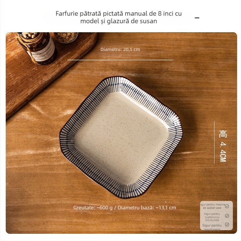 Set ceramic boluri și farfurii – desen pictat manual, stil japonez, lux ușor retro, universal