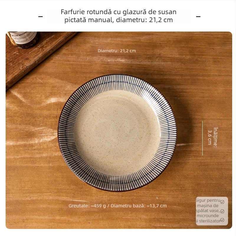 Set ceramic boluri și farfurii – desen pictat manual, stil japonez, lux ușor retro, universal