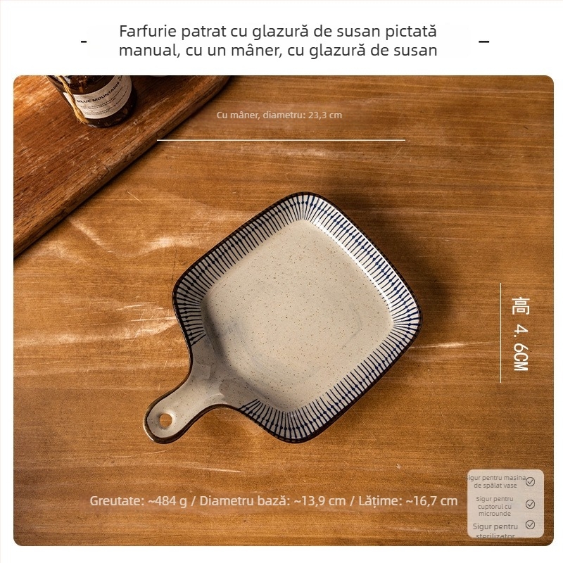 Set ceramic boluri și farfurii – desen pictat manual, stil japonez, lux ușor retro, universal