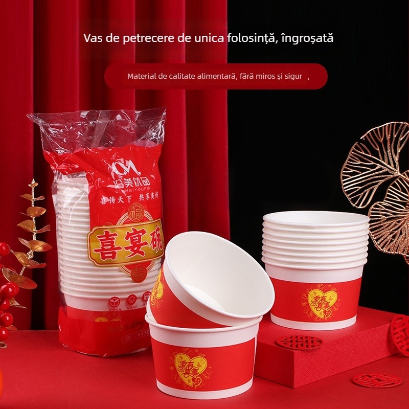 Bol de unică folosință din hârtie, Qiaomei — capacitate 570 ml, material hârtie, durată de viață 3 ani.