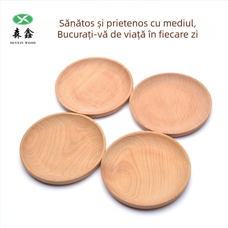 Vas rotund din lemn masiv pentru gustări și fructe, cu logo imprimat, stil Japonez/Coreean
