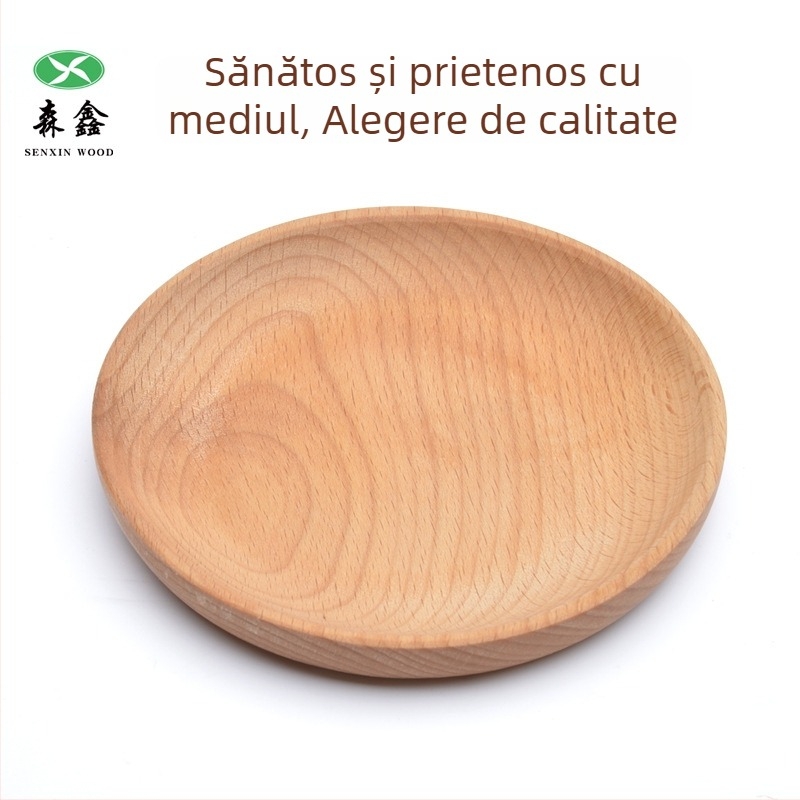 Vas rotund din lemn masiv pentru gustări și fructe, cu logo imprimat, stil Japonez/Coreean