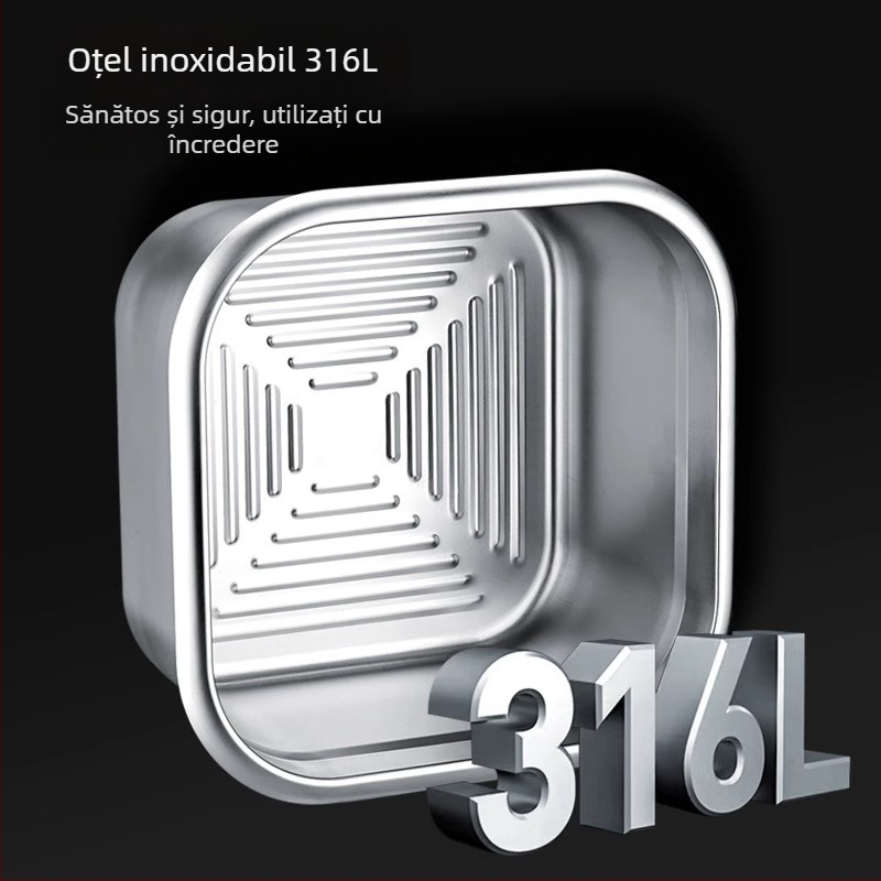 Cutie din oțel inoxidabil cu capac pentru păstrarea prospețimii, formă pătrată, capacitate 2,1–3 L, un singur strat, pentru uz casnic