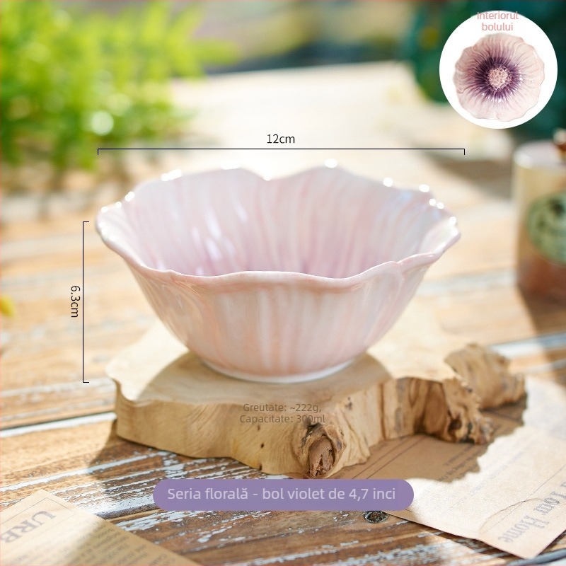 Set ceramic cu flori sub glazură — boluri și farfurii cu formă neregulată, compatibil cu microundele