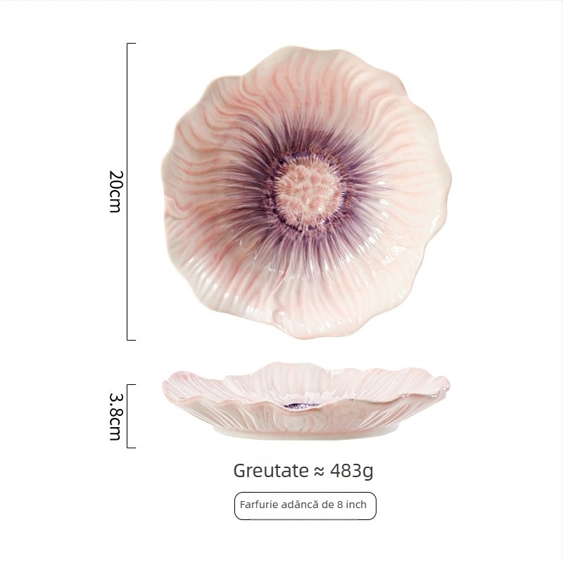 Set ceramic cu flori sub glazură — boluri și farfurii cu formă neregulată, compatibil cu microundele