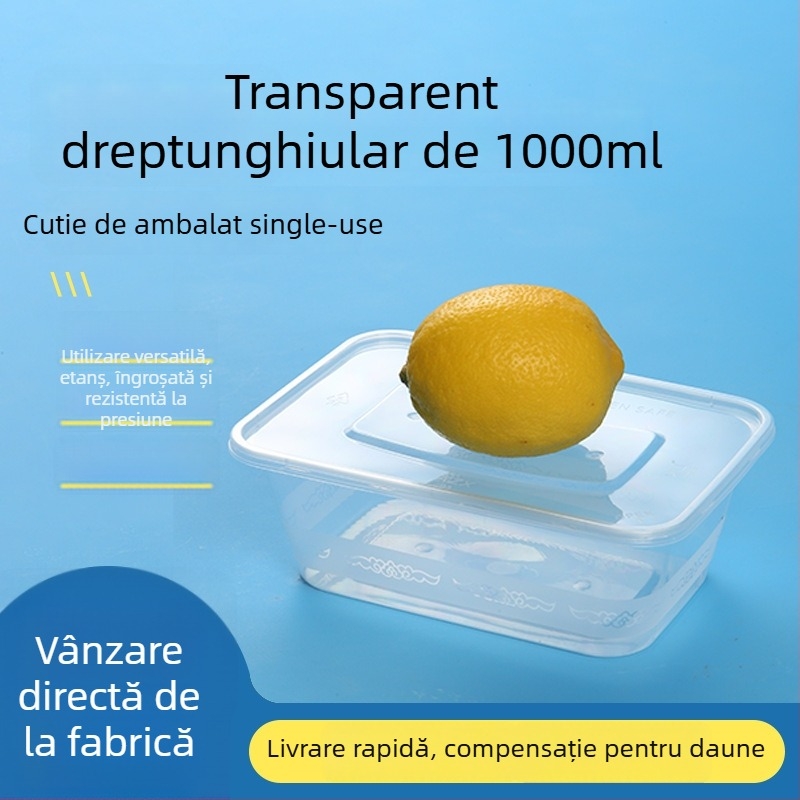 Cutie de prânz pătrată, unică folosință, 1000 ml, PP, cu capac și bol pentru supă, compatibil cu microunde, etanșă