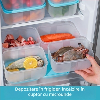 Cutie de depozitare din plastic, dreptunghiulară, multifuncțională, cu design adâncit și întărit, compatibilă cu microunde, pentru camping