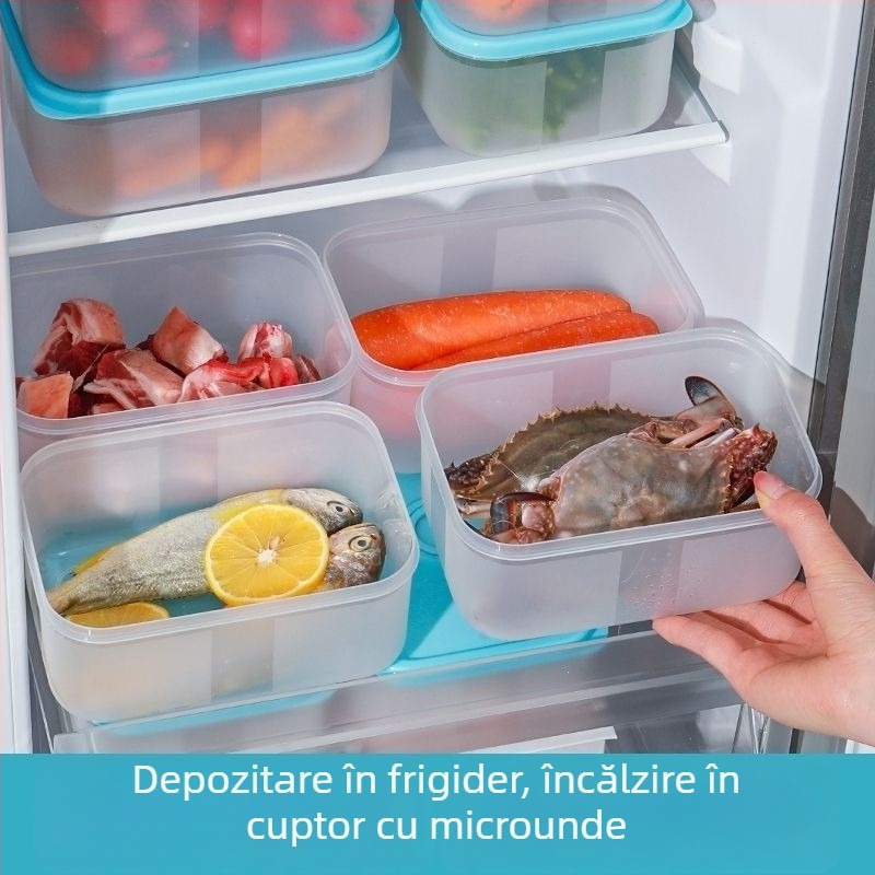 Cutie de depozitare din plastic, dreptunghiulară, multifuncțională, cu design adâncit și întărit, compatibilă cu microunde, pentru camping