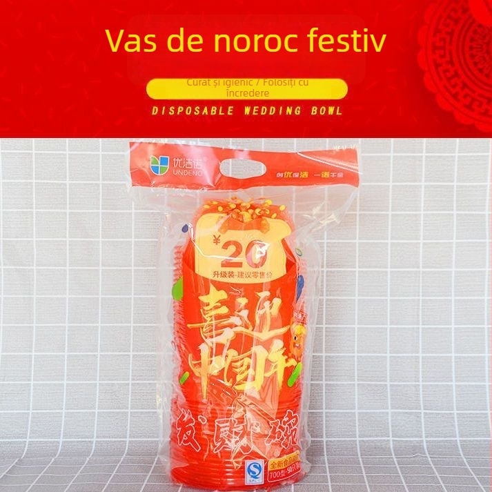 Vasuri de unică folosință, rotunde, din plastic, îngroșate, cu imprimare de logo, necompatibile cu microundele, ambalate în cutie