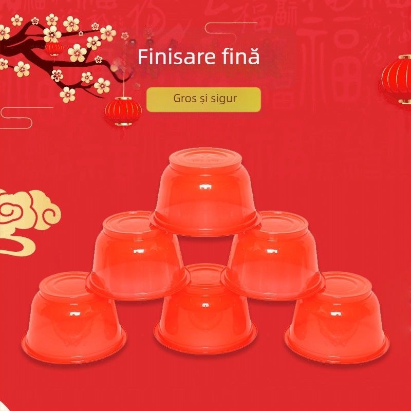 Vasuri de unică folosință, rotunde, din plastic, îngroșate, cu imprimare de logo, necompatibile cu microundele, ambalate în cutie