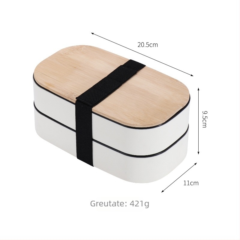 Cutie de prânz Bento din plastic cu capac din bambus, cu două compartimente, pentru microunde, izolată și fără scurgeri