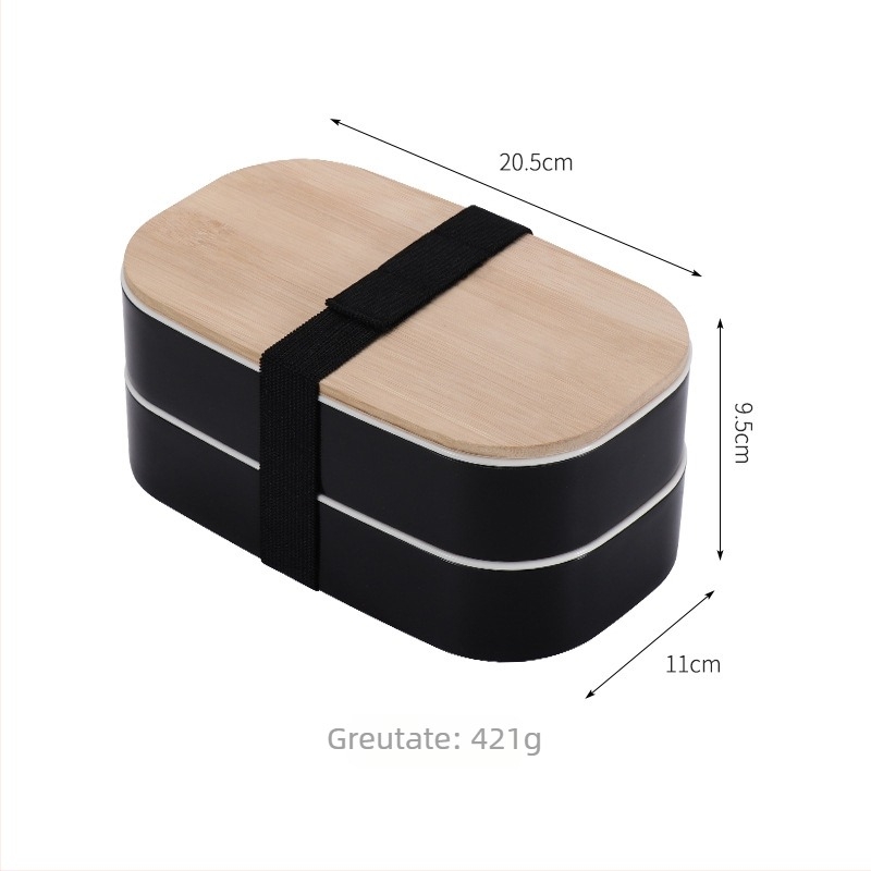 Cutie de prânz Bento din plastic cu capac din bambus, cu două compartimente, pentru microunde, izolată și fără scurgeri