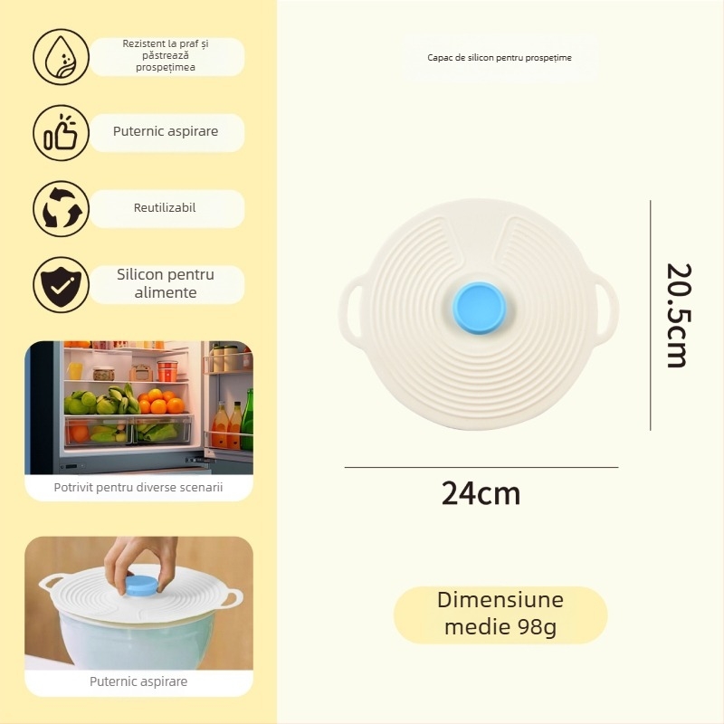 Capac din plastic pentru farfurii, boluri și oale — protecție împotriva stropilor în microunde, praf și insecte, de calitate alimentară.