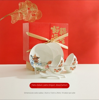 Set de veselă din ceramică cu boluri, farfurii și linguri — Yexin, material ceramic, stil modern minimalist, origine Chaozhou, seria Good Luck Arrives, prelucrare la comandă