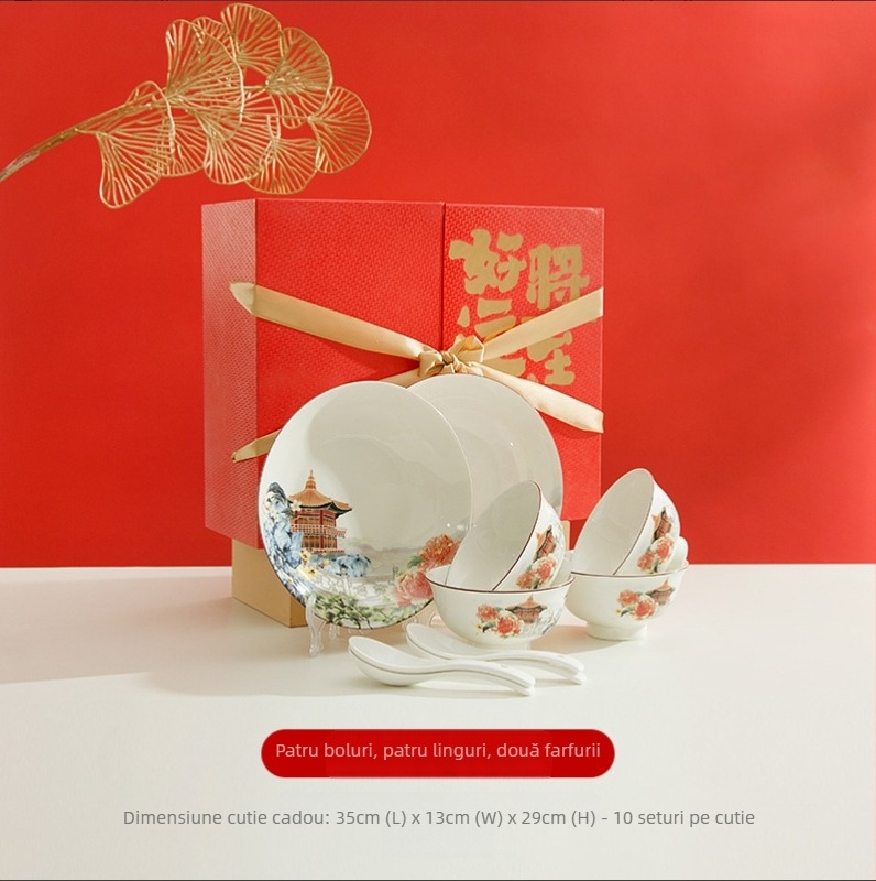 Set de veselă din ceramică cu boluri, farfurii și linguri — Yexin, material ceramic, stil modern minimalist, origine Chaozhou, seria Good Luck Arrives, prelucrare la comandă