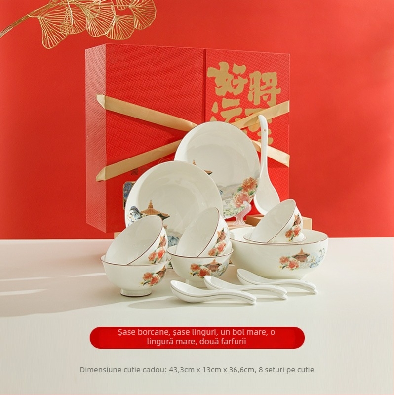 Set de veselă din ceramică cu boluri, farfurii și linguri — Yexin, material ceramic, stil modern minimalist, origine Chaozhou, seria Good Luck Arrives, prelucrare la comandă