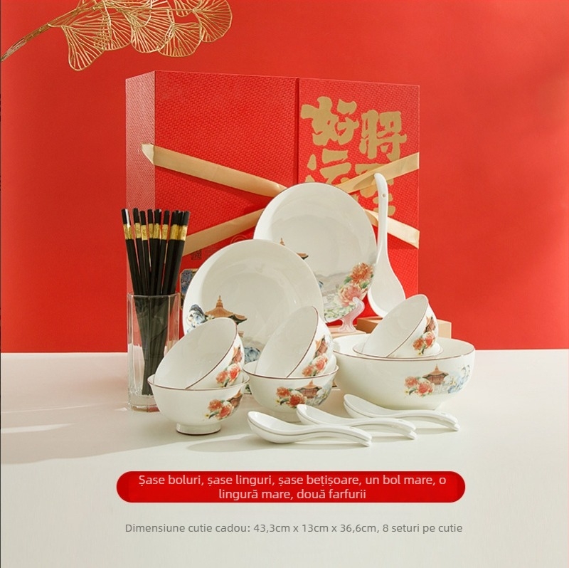 Set de veselă din ceramică cu boluri, farfurii și linguri — Yexin, material ceramic, stil modern minimalist, origine Chaozhou, seria Good Luck Arrives, prelucrare la comandă